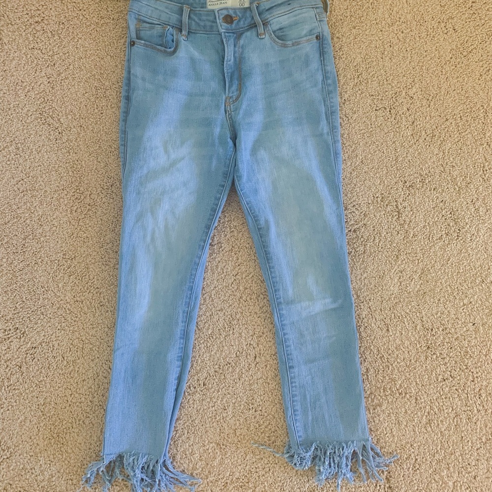 Abercrombie high rise fringe skinny jeans